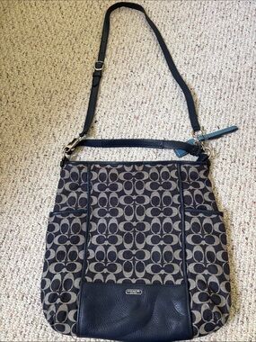 Coach Signature Shoulder Bag in Navy and Tan